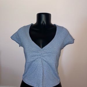 BRANDY MELVILLE Blue Flower V-neck Crop Top | OS